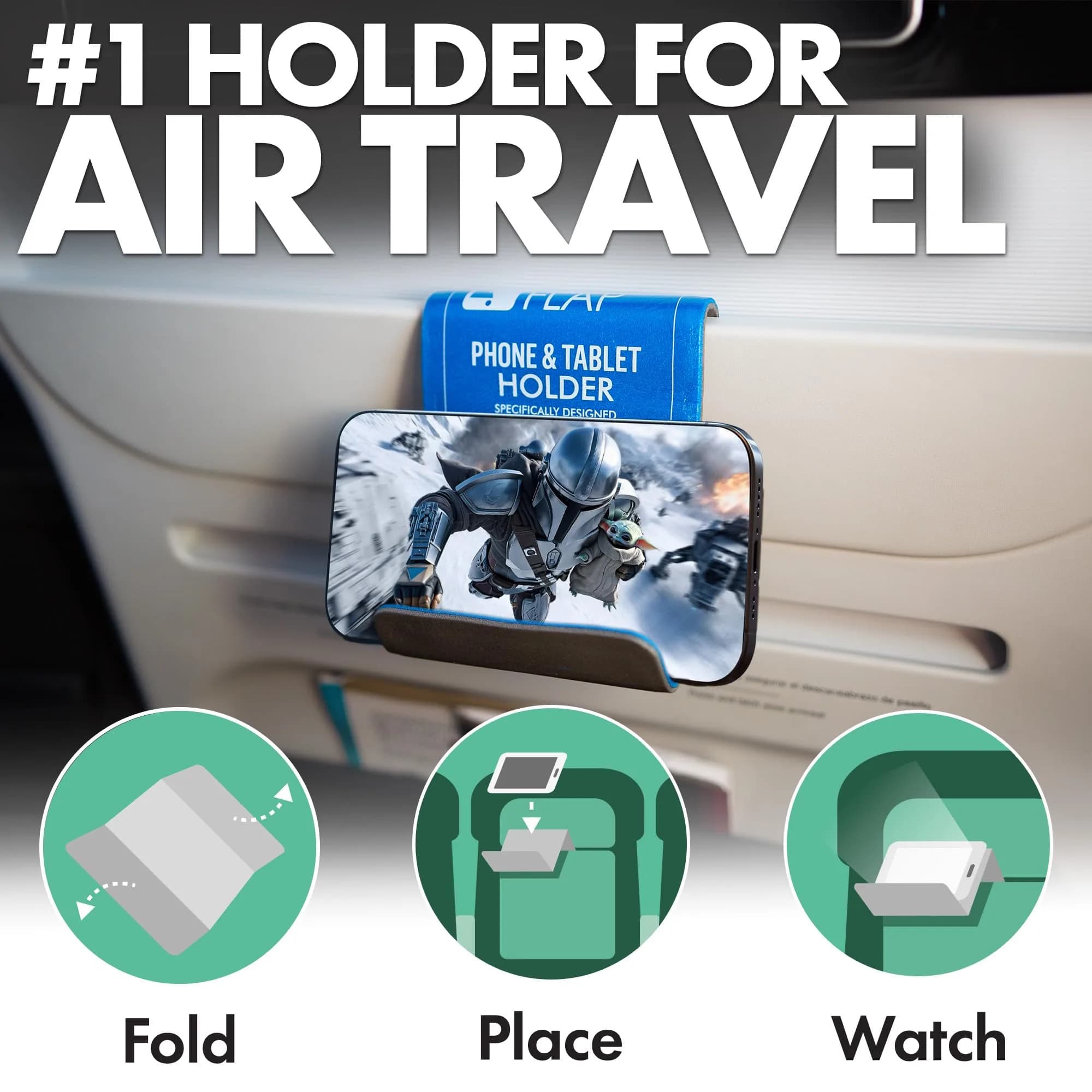 Flight Flap Large Blue Flexible Airplane Phone Holder | 30.5cm x 17.8cm (12in x 7in) - view 2