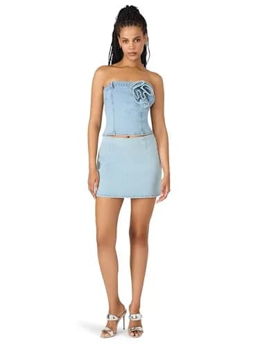 Steve Madden Cindi Skirt,Amparo Blue, L | Mid Rise Solid Cotton-Poly Spandex thumbnail 1
