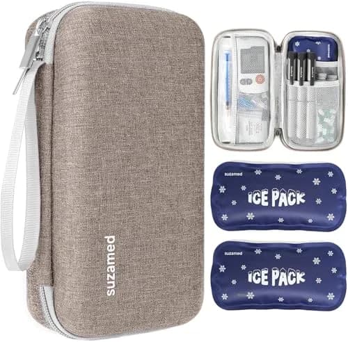 suzamed Insulin Cooler Travel Case, 2x150g Ice Pack TSA Approved, Brown | Portable Diabetes Travel Organizer thumbnail 1