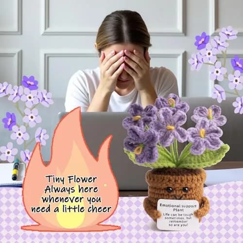 MS ZHENQIAO Forget-Me-Not Crochet Flower Potted Plant Gift | Handmade Desk Decor thumbnail 5