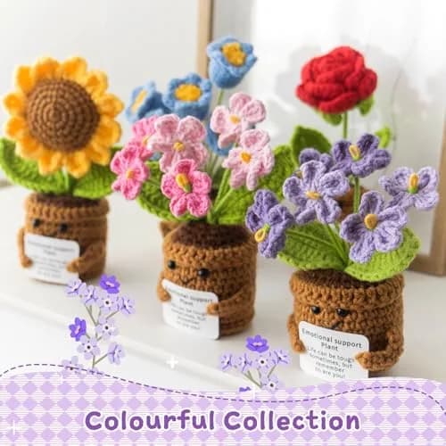 MS ZHENQIAO Forget-Me-Not Crochet Flower Potted Plant Gift | Handmade Desk Decor thumbnail 7