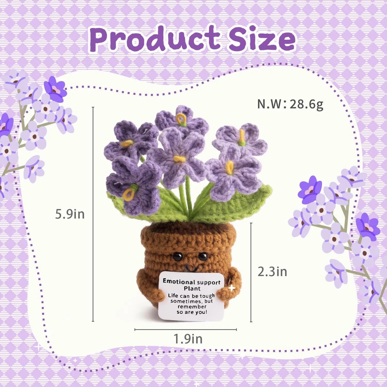 MS ZHENQIAO Emotional Support Crochet Plant Doll with Positive Card, Handmade Funny Knitting Toy Decor - view 2