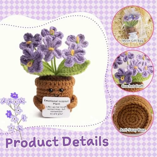MS ZHENQIAO Forget-Me-Not Crochet Flower Potted Plant Gift | Handmade Desk Decor thumbnail 3
