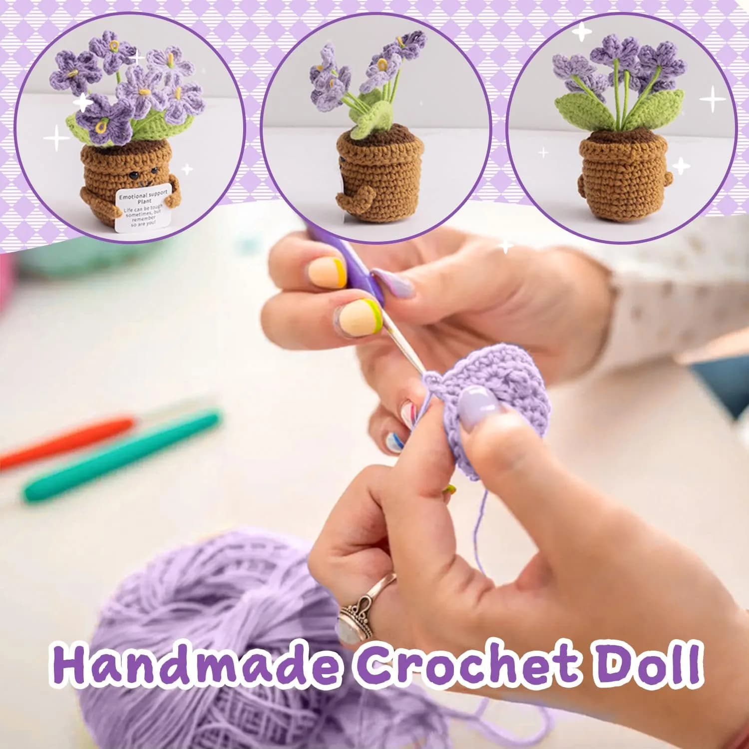 MS ZHENQIAO Emotional Support Crochet Plant Doll with Positive Card, Handmade Funny Knitting Toy Decor - view 4