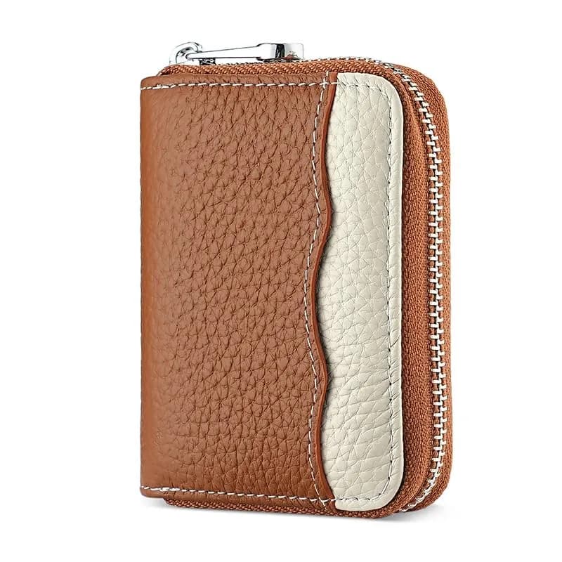 Linno New Brown RFID Genuine Leather Credit Card Holder Wallet with Zipper, 20 Slots - main product image