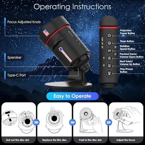 VanSmaGo Galaxy Projector with 28 Soothing Sounds & 10 Film Slides, 15.8cm x 14.5cm x 12.5cm | HD Starry Sky Projection for Adults thumbnail 5