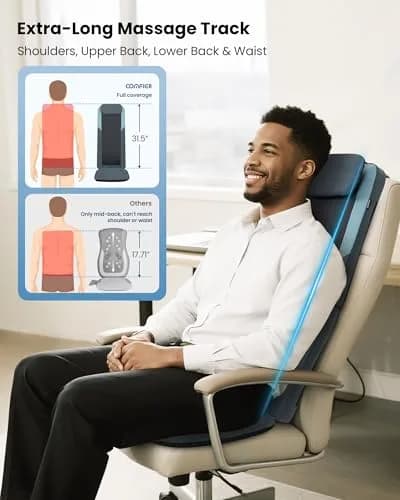 COMFIER Shiatsu Back Massager with Heat, Dual Motor 3D Rollers, Long Track, Foldable, Adjustable Height | Deep Tissue Relief for Back Tension & Muscle Stiffness thumbnail 3