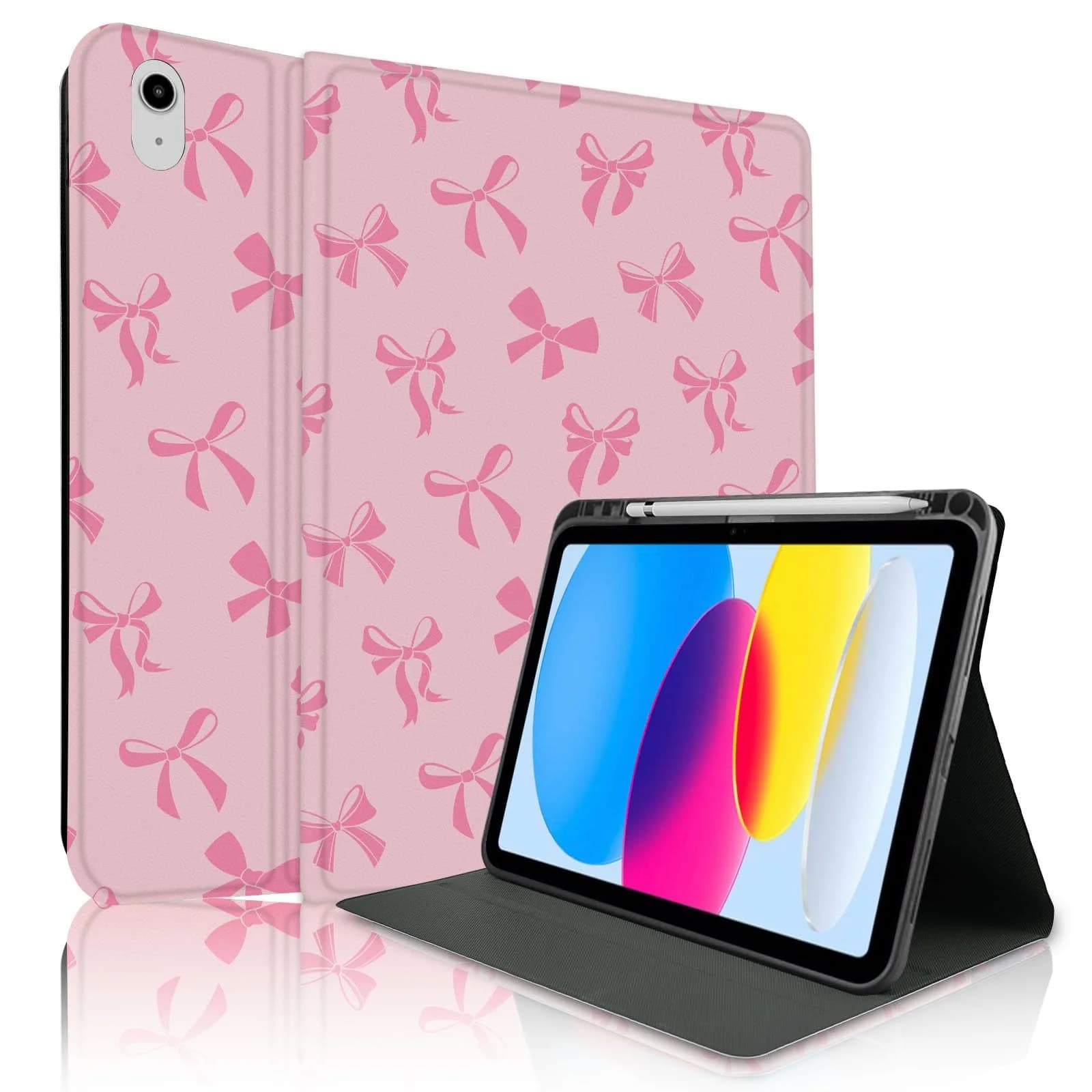 TopPerfekt Pink iPad Case for 11-inch 2022 & 2025 | Cute Chic Design with Pencil Holder — Pink - Pink Bow