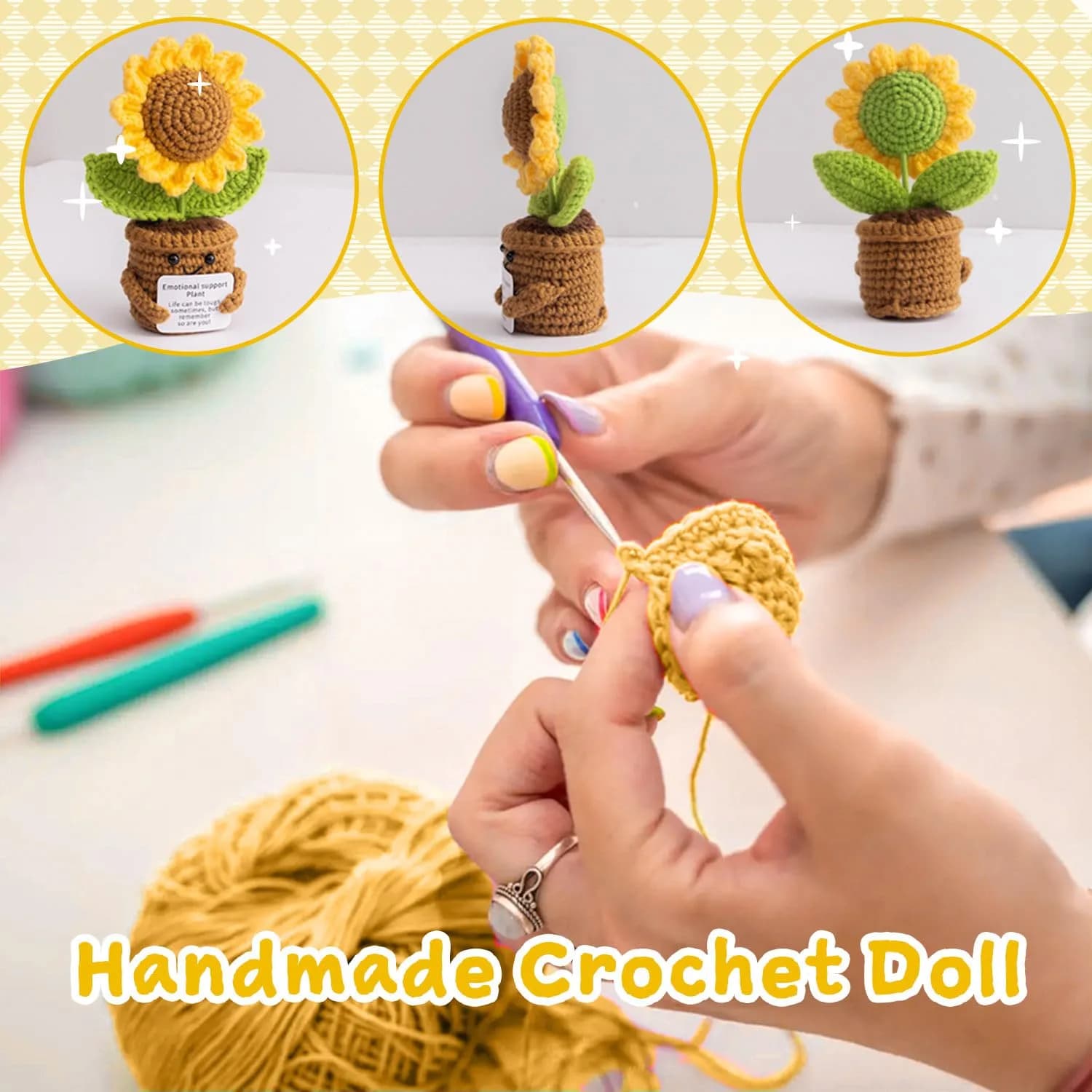 MS ZHENQIAO Sunflower Crochet Flower Pattern 6.8 cm (2.7 in) | Inspirational Gift - view 4