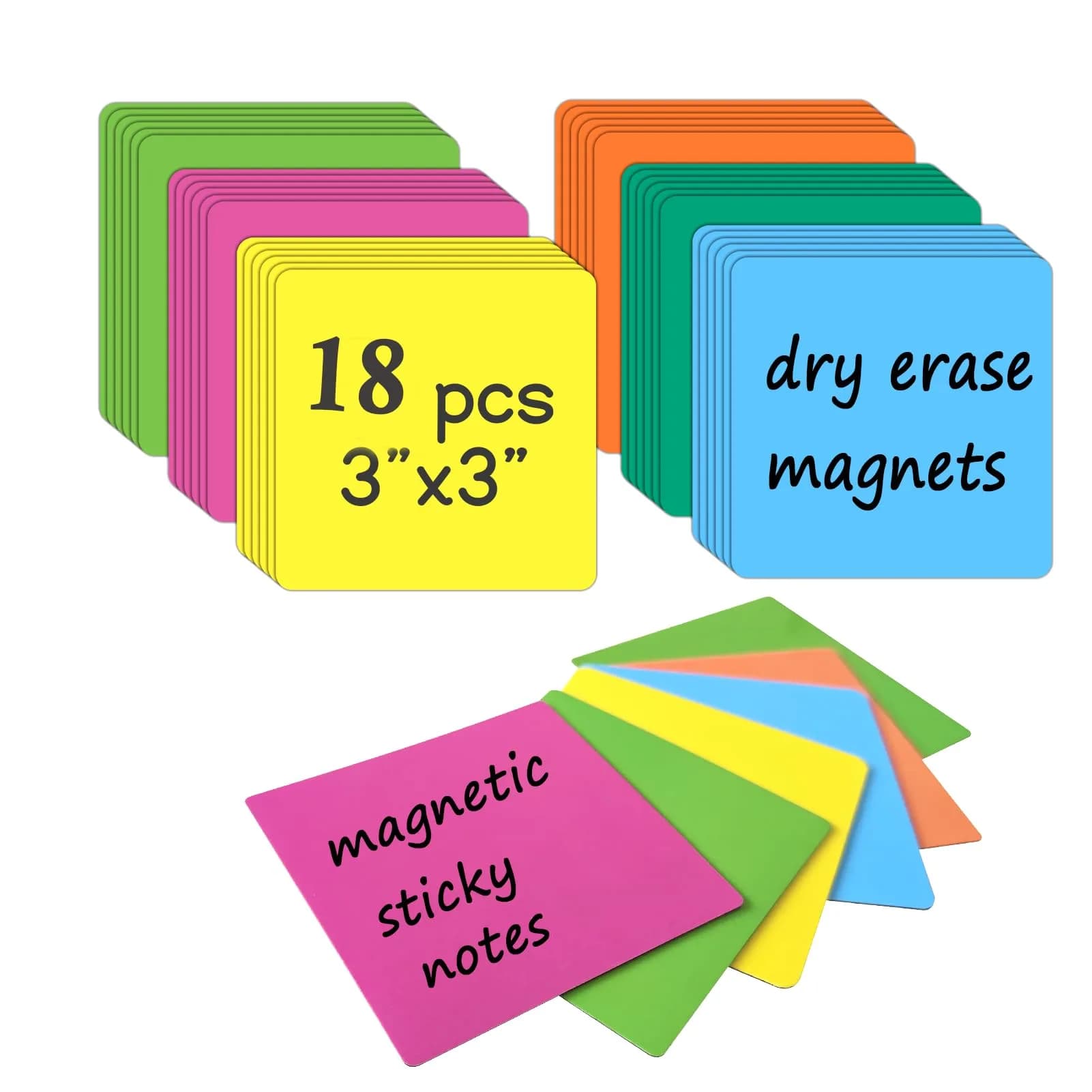 NIUBIKLUS Magnetic Dry Erase Board Labels 3" x 3" (7.6cm x 7.6cm) | 36 Pack for Office & Classroom — 3x3, 18 Pcs- Full color