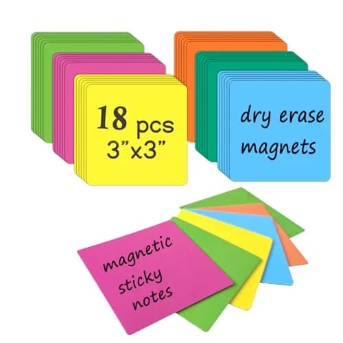 NIUBIKLUS Magnetic Dry Erase Reusable Sticky Notes 7.6cm x 7.6cm (3" x 3") | Pack of 18 for Whiteboards, Fridges, Lockers thumbnail 1