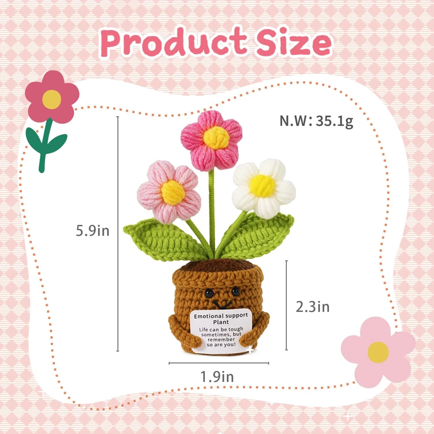 MS ZHENQIAO Emotional Support Crochet Plant Doll with Positive Card, Handmade Funny Knitting Toy Decor - view 2