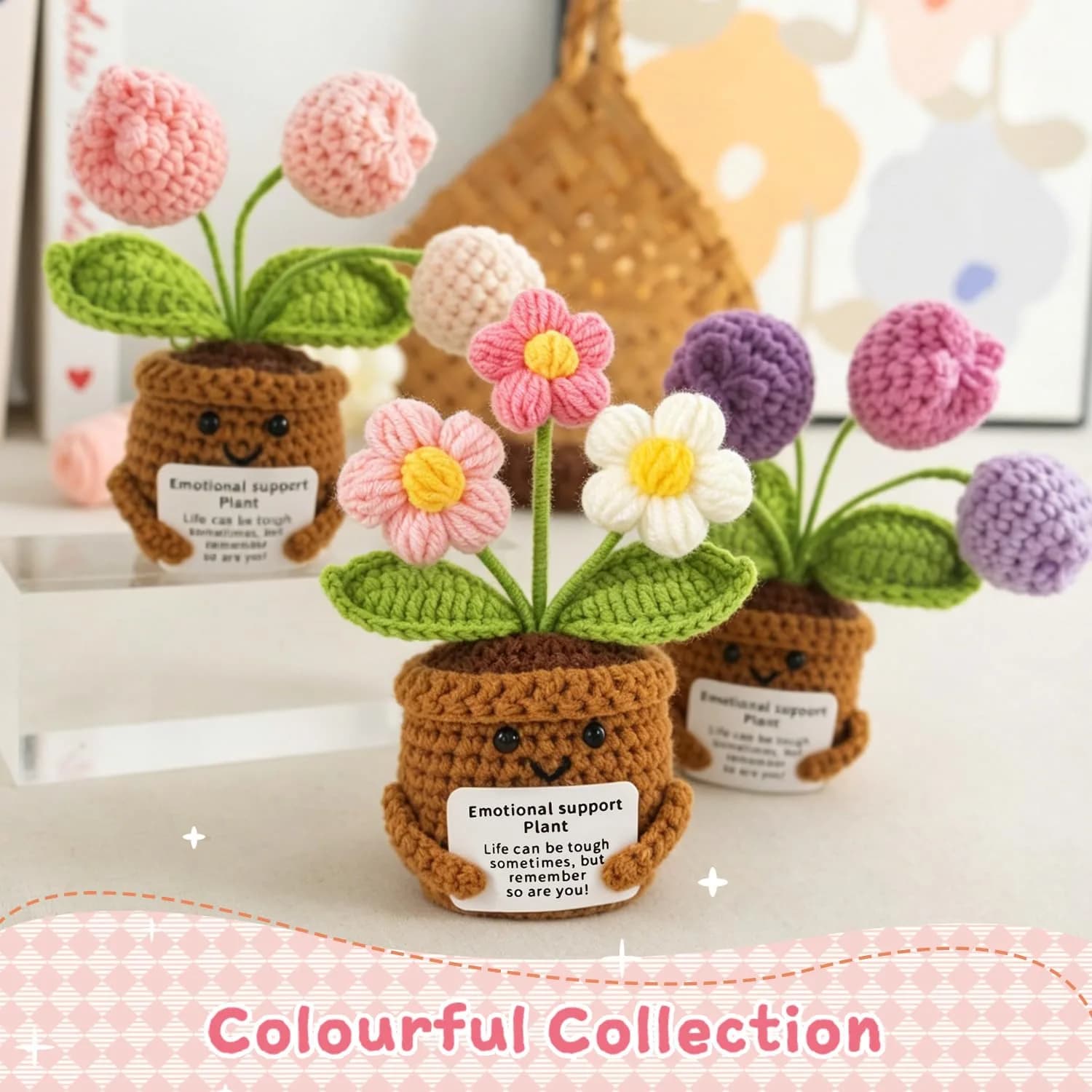 MS ZHENQIAO Emotional Support Crochet Plant Doll with Positive Card, Handmade Funny Knitting Toy Decor - view 7