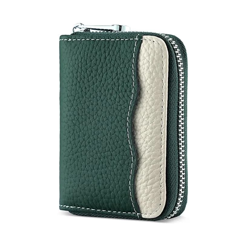 Linno New Green RFID Genuine Leather Credit Card Holder Wallet with Zipper - 20 Slots - main product image