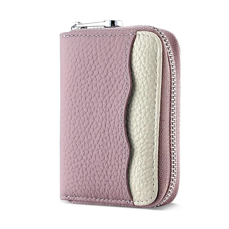 Linno New Purple Genuine Leather RFID Credit Card Holder Wallet with Zipper & 20 Slots - main product image