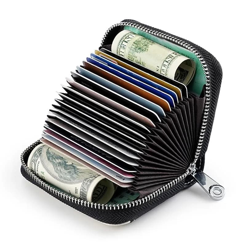 Linno New Purple Genuine Leather RFID Credit Card Holder Wallet with Zipper & 20 Slots - view 2