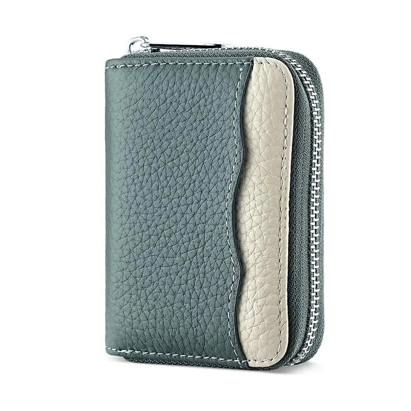 Linno New Blue RFID Genuine Leather Credit Card Holder Wallet with Zipper | 20 Slots - main product image