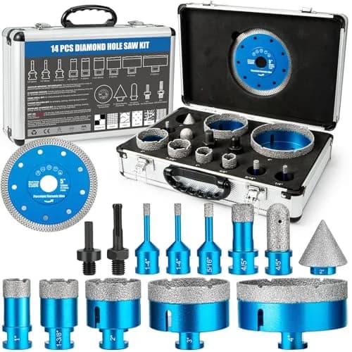 Semderm Diamond Tile Hole Saw Kit 14 PCS Set 6-100mm | Precision Cutting for Tile, Ceramic, Porcelain, Marble thumbnail 1