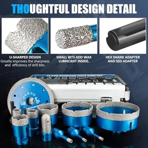 Semderm Diamond Tile Hole Saw Kit 14 PCS Set 6-100mm | Precision Cutting for Tile, Ceramic, Porcelain, Marble thumbnail 4