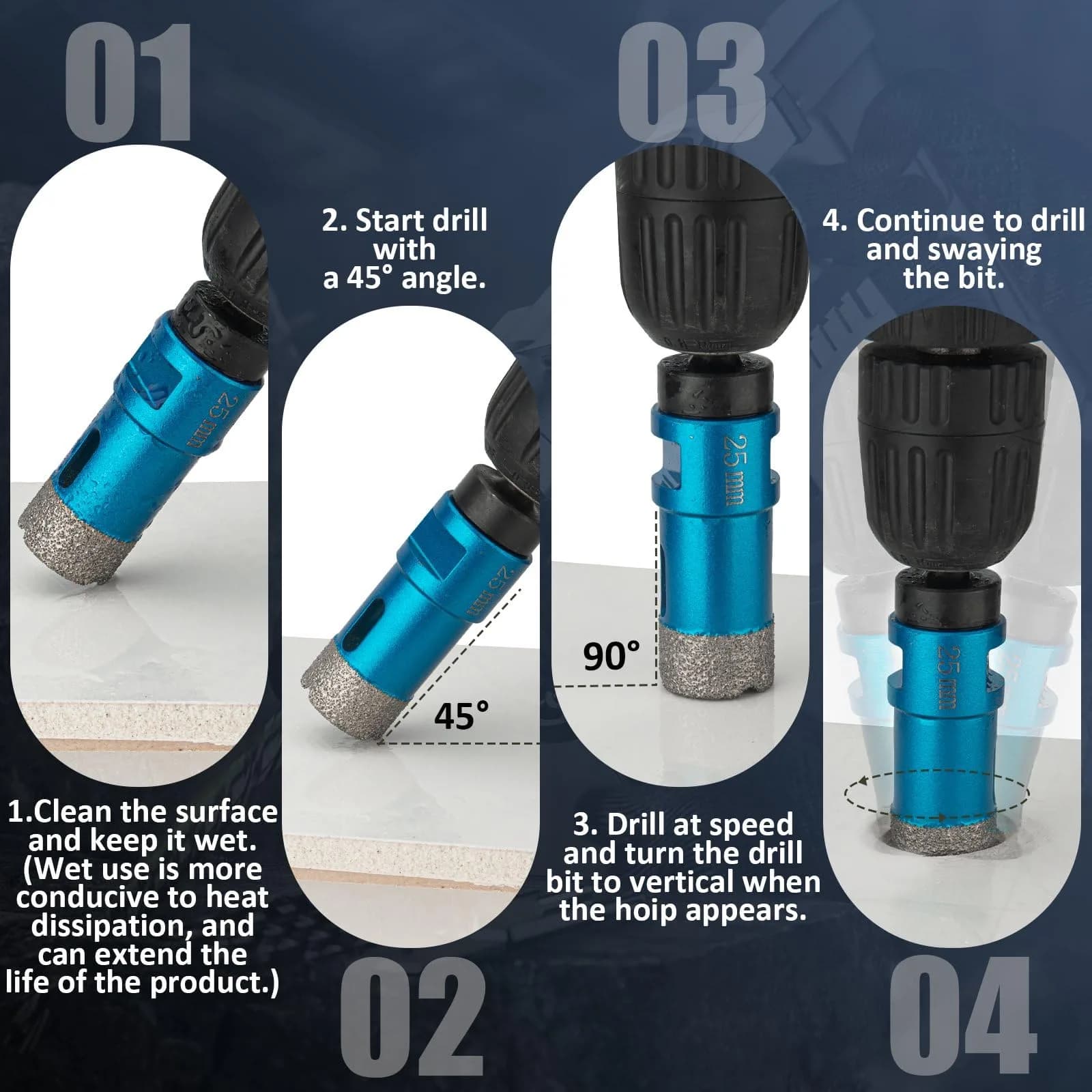 Semderm Diamond Tile Hole Saw Kit 14 PCS Set 6-100mm | Precision Cutting for Tile, Ceramic, Porcelain, Marble - view 7