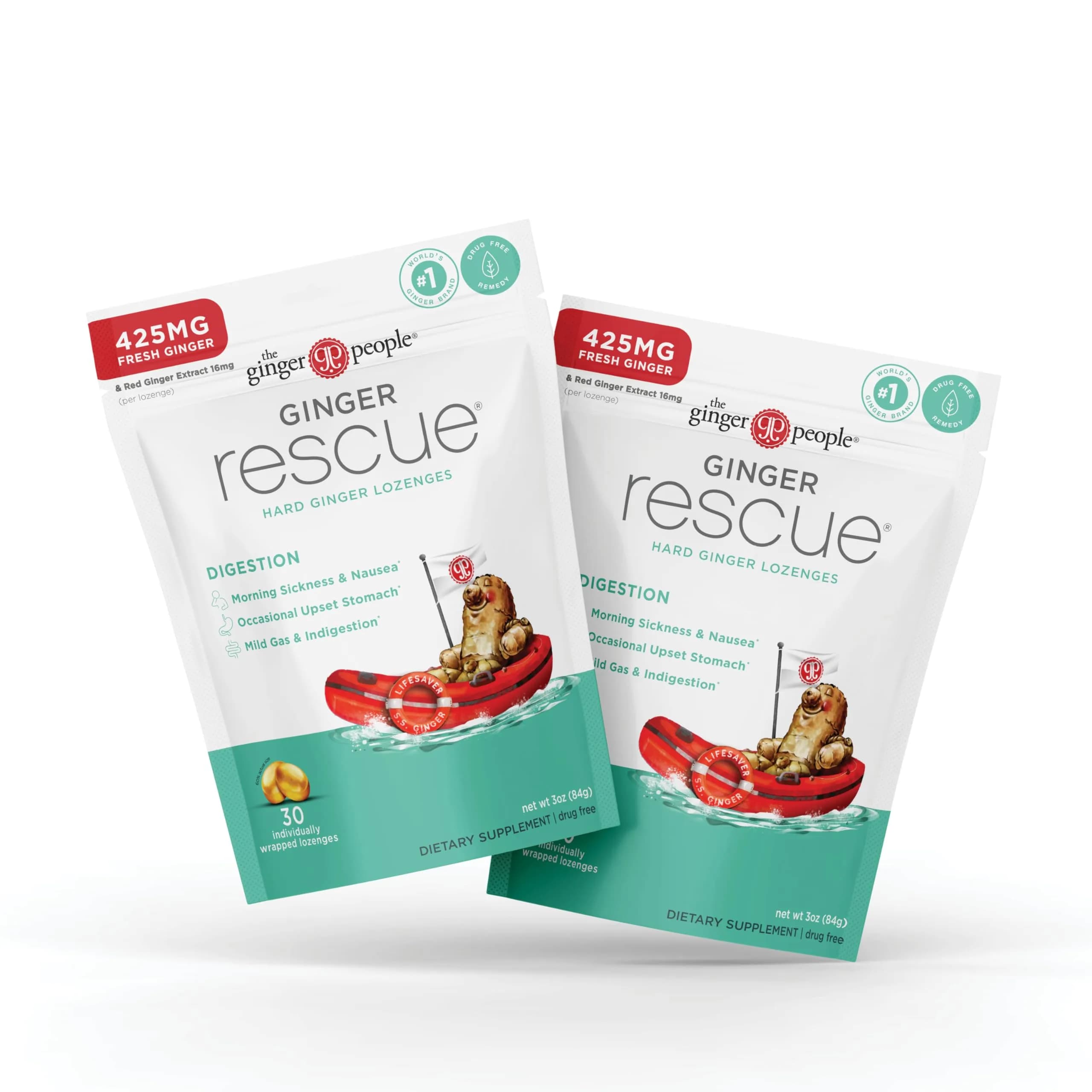 The Ginger People Ginger Rescue Digestive Lozenges 60ct | Natural Nausea Relief for Adults & Kids Over 6