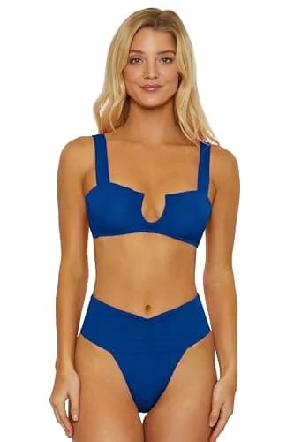 ISABELLA ROSE Belmore Women's Shirred Banded Bikini Bottom Ibiza Blue Low Rise | Cheeky Coverage thumbnail 5