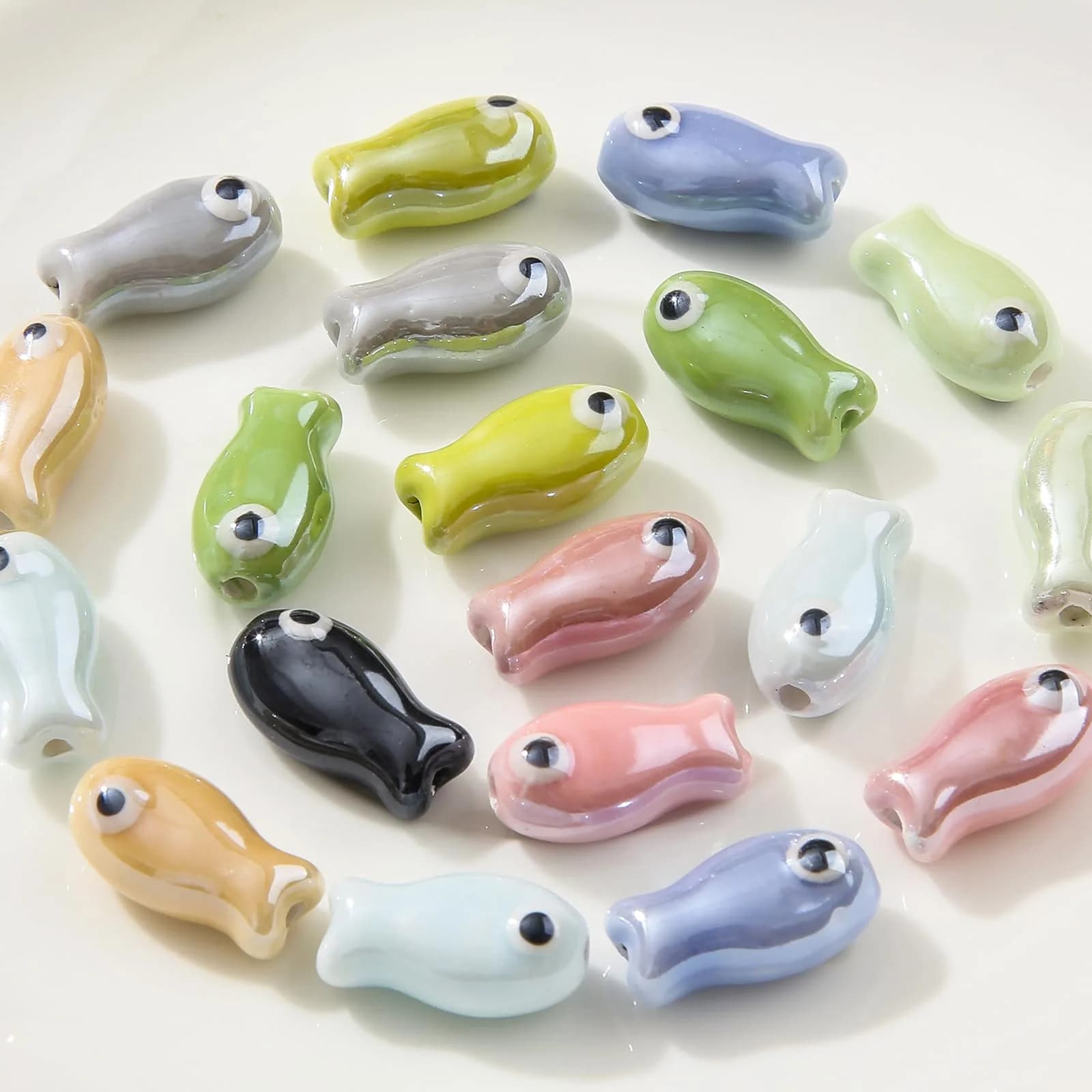 ANCADN Ceramic Fish Beads 20pcs | Cute Animal Beads for DIY Jewelry (Pink & Blue, Medium)