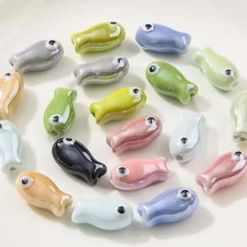 ANCADN Ceramic Fish Beads 20pcs | Cute Animal Beads for DIY Jewelry (Pink & Blue, Medium) thumbnail 1