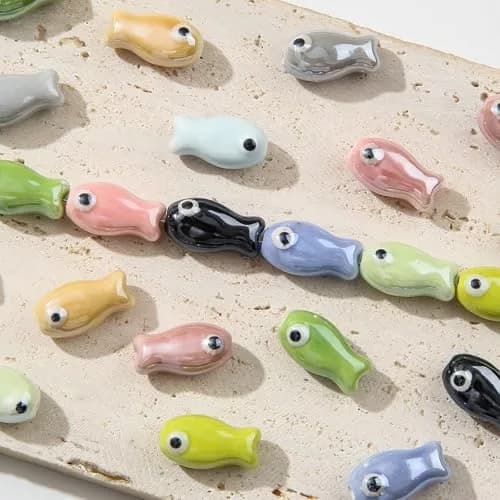 ANCADN Ceramic Fish Beads 20pcs | Cute Animal Beads for DIY Jewelry (Pink & Blue, Medium) thumbnail 5