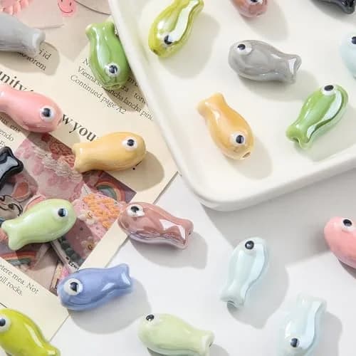 ANCADN Ceramic Fish Beads 20pcs | Cute Animal Beads for DIY Jewelry (Pink & Blue, Medium) thumbnail 6