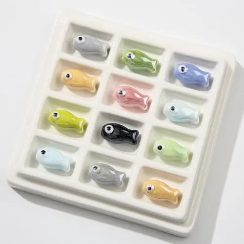 ANCADN Ceramic Fish Beads 20pcs | Cute Animal Beads for DIY Jewelry (Pink & Blue, Medium) thumbnail 7