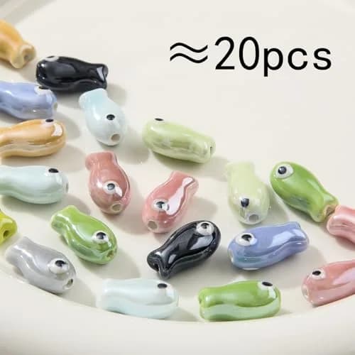 ANCADN Ceramic Fish Beads 20pcs | Cute Animal Beads for DIY Jewelry (Pink & Blue, Medium) thumbnail 2