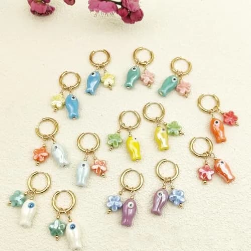 ANCADN Ceramic Fish Beads 20pcs | Cute Animal Beads for DIY Jewelry (Pink & Blue, Medium) thumbnail 3