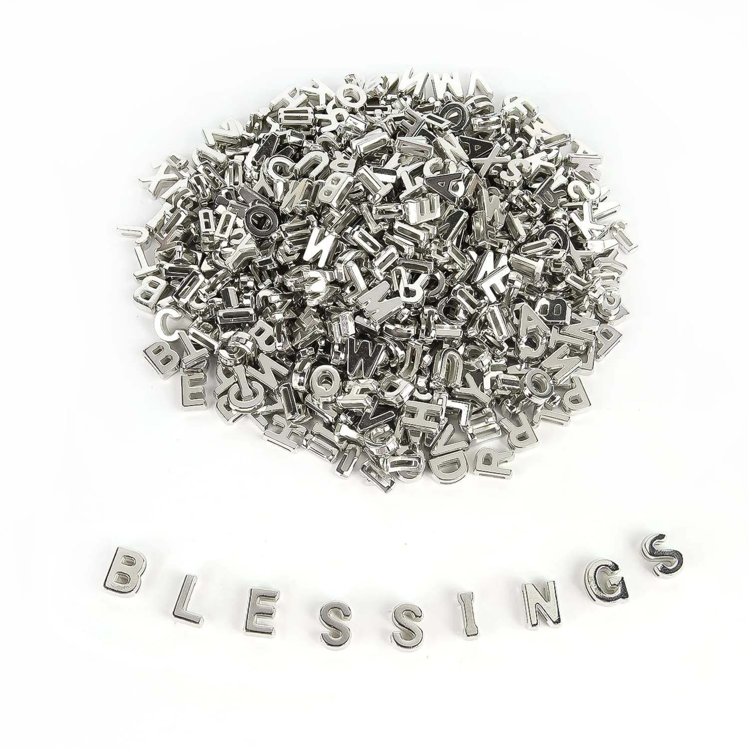 Horsdo Alphabet Letter Beads 9x12mm | Silver Plastic Loose Beads for Jewelry & Crafts — Silver