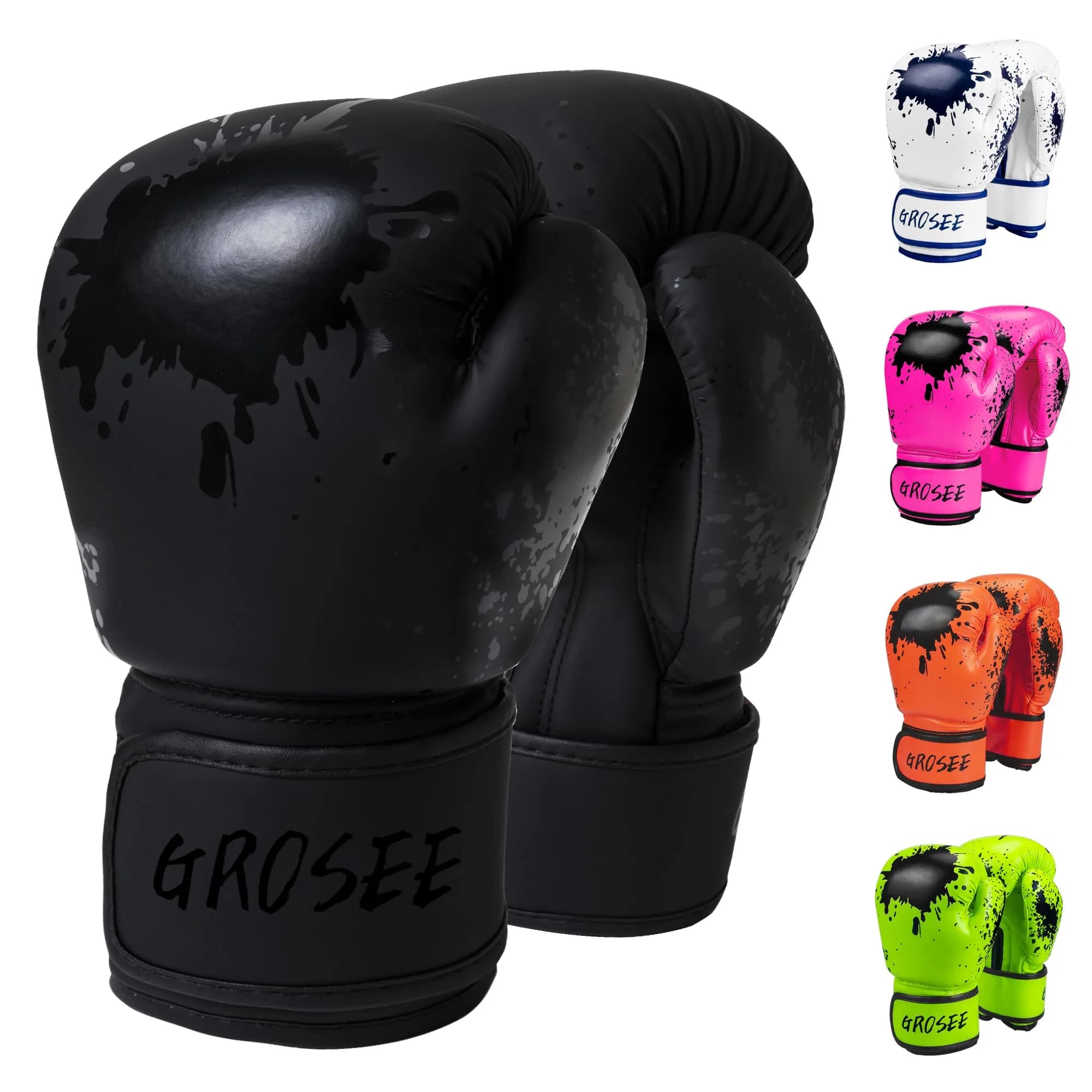 Grosee Kids Boxing Glove 10 oz (100-125 lbs) | Durable PU Leather & Cotton, Youth Sparring Gloves for Punching Bag, Kickboxing, Muay Thai, MMA (Black, 10 oz (100-125 lbs))