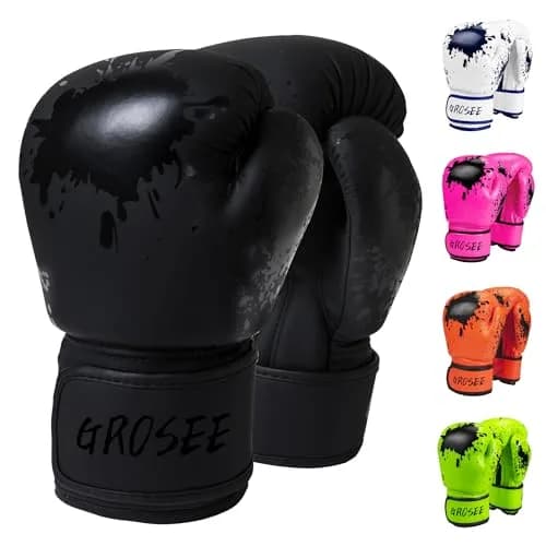 Grosee Kids Boxing Glove 10 oz (100-125 lbs) | Durable PU Leather & Cotton, Youth Sparring Gloves for Punching Bag, Kickboxing, Muay Thai, MMA (Black, 10 oz (100-125 lbs)) thumbnail 1