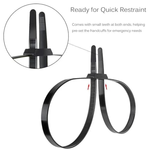 VAMRONE Black 20Pcs Heavy Duty Zip Tie Handcuffs Restraint 87.4 cm (35.4 inches) | Double Lock Nylon Cuffs with UV & Heat Resistance thumbnail 4