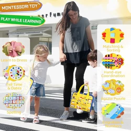 Esjay Busy Board Montessori Toys for Boys Girls 8 Pages | Educational Activities for Fine Motor Skills thumbnail 6
