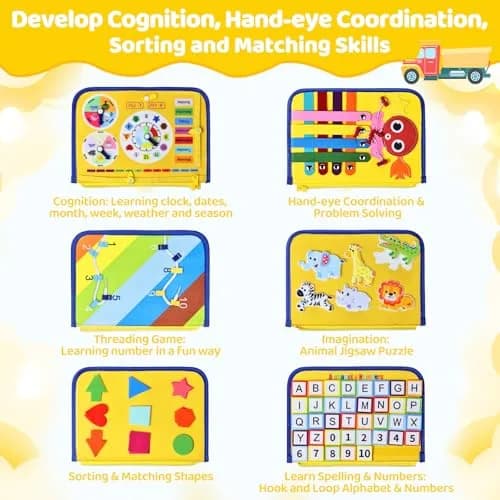 Esjay Busy Board Montessori Toys for Boys Girls 8 Pages | Educational Activities for Fine Motor Skills thumbnail 3