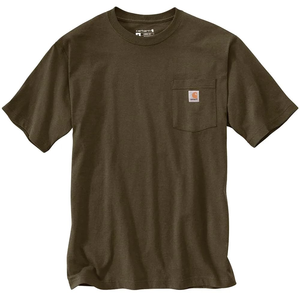 Carhartt Iconic K87 Pocket T-Shirt, Burnished Logs Heather, Medium | Heavyweight Cotton, Loose Fit, Durable Workwear