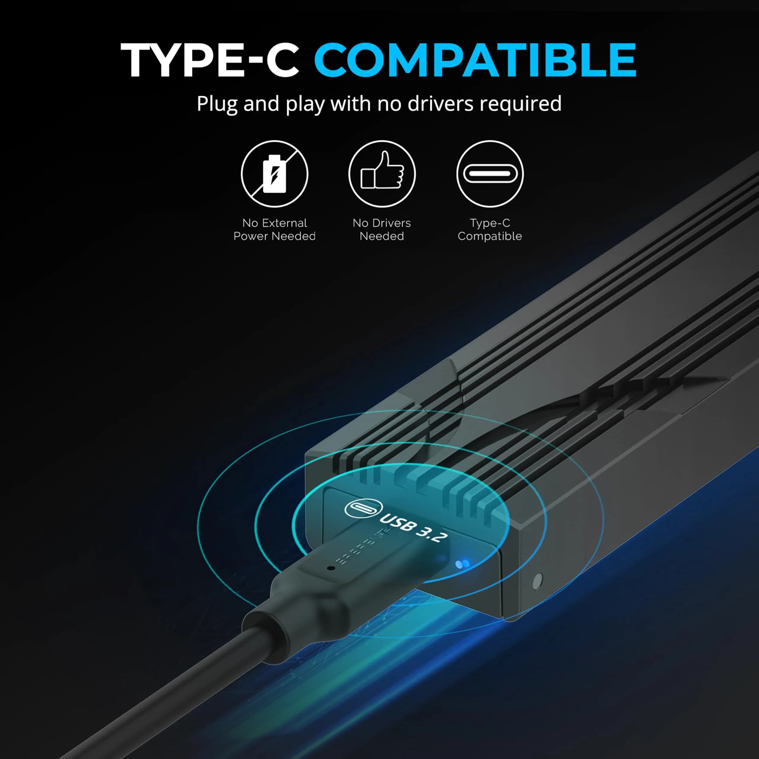 SABRENT USB-C NVMe Enclosure & Reader, M.2 PCIe SSD 10Gbps (EC-PNVO) 1250 MB/s | Tool-Free Installation - view 4