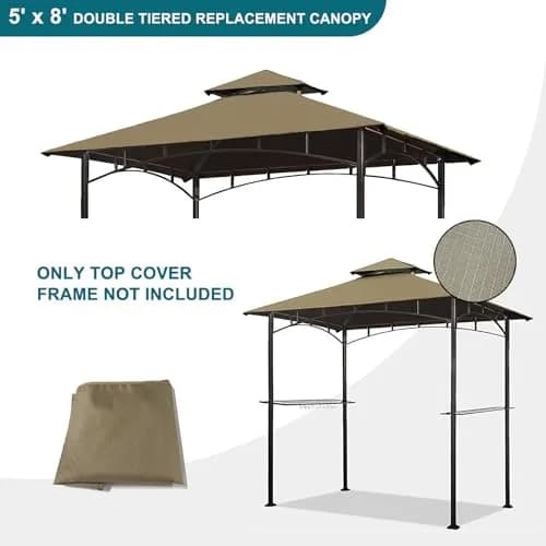 Wonwon Grill Gazebo Replacement Canopy Top 5x8 Khaki Ripstop | Double Tiered Outdoor BBQ Cover thumbnail 4