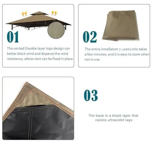 Wonwon Grill Gazebo Replacement Canopy Top 5x8 Khaki Ripstop | Double Tiered Outdoor BBQ Cover thumbnail 5