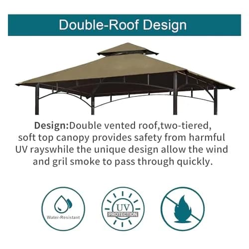 Wonwon Grill Gazebo Replacement Canopy Top 5x8 Khaki Ripstop | Double Tiered Outdoor BBQ Cover thumbnail 3