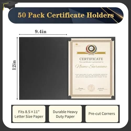 COIDEA Black Certificate Holders 50-Pack | Professional Diploma Covers for 8.5" x 11" Documents thumbnail 2