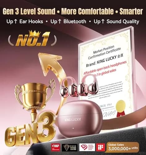 Kinglucky Clip-On Earbuds Gen 3 | Open-Ear Wireless Bluetooth 6.0 Headphones with Mic, 50H Play, ENC, Waterproof, Pink thumbnail 2