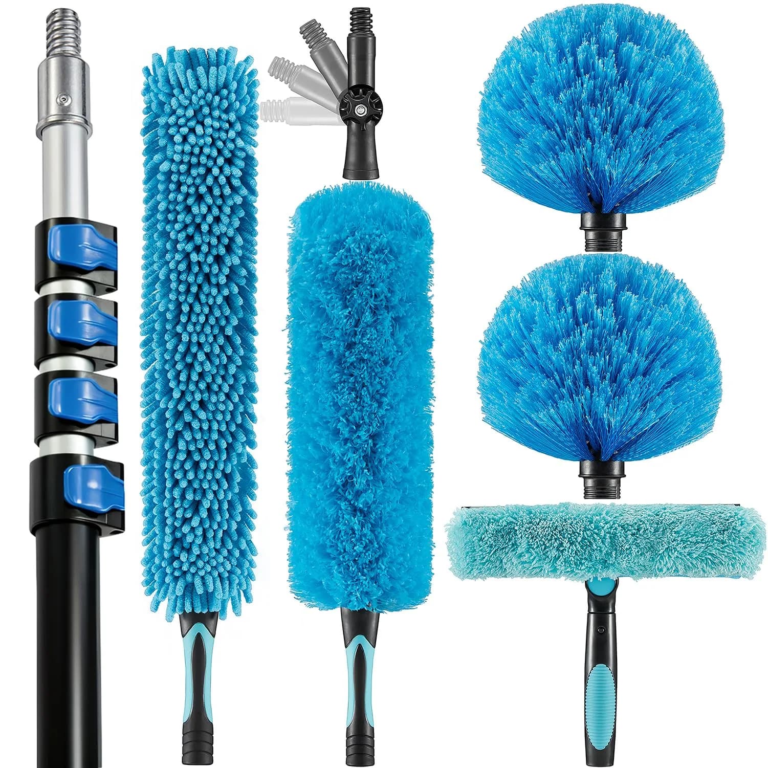Hicavar Extendable Feather Duster with 6-24ft (7.3m) Telescopic Pole | Cobweb & Ceiling Fan Cleaner Kit — 24ft