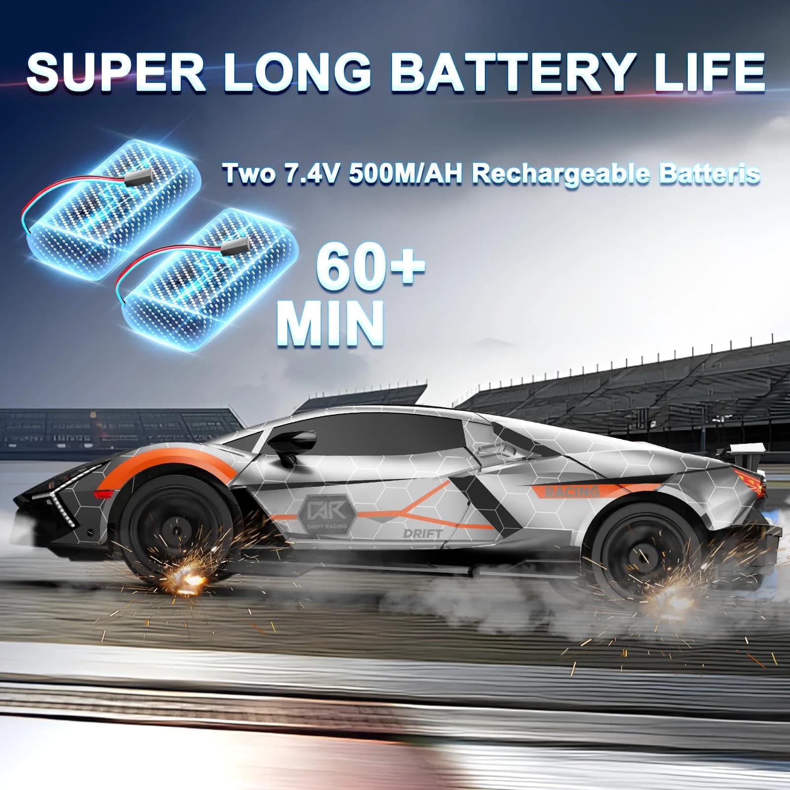 Desdoni 1:16 Scale Silver RC Drift Car | 4WD 18KM/H High Speed with LED Lights & Spray - view 4