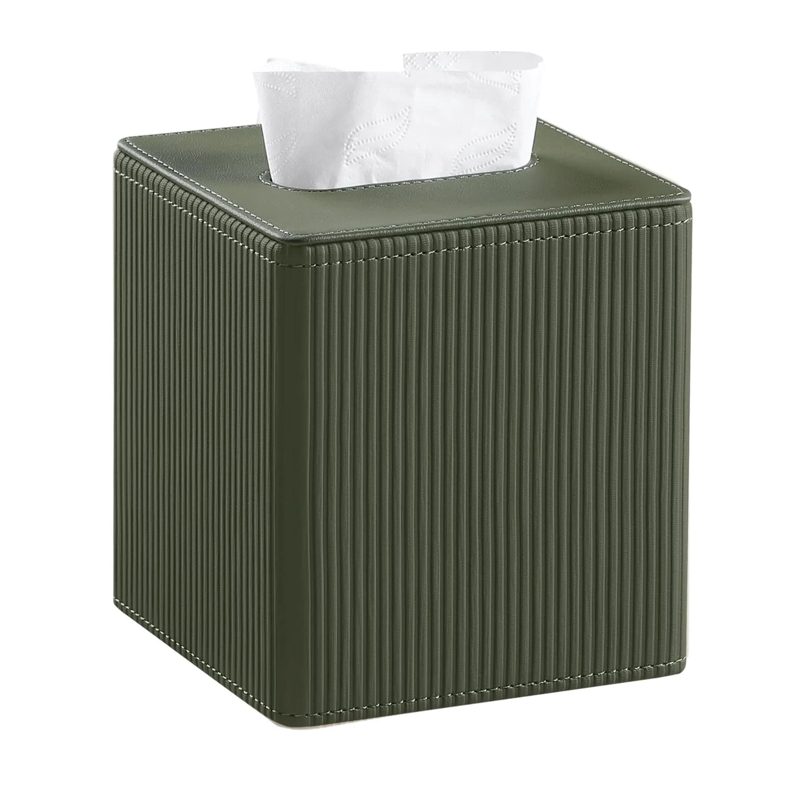 Cretkhp PU Leather Square Tissue Box Cover Green | Modern Decorative Holder for Bathroom, Office, Desk — Green