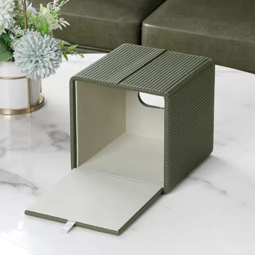 Cretkhp PU Leather Square Tissue Box Cover Green | Modern Decorative Holder for Bathroom, Office, Desk thumbnail 3